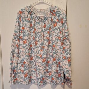 Floral Print Blouse with Ruffle Neck